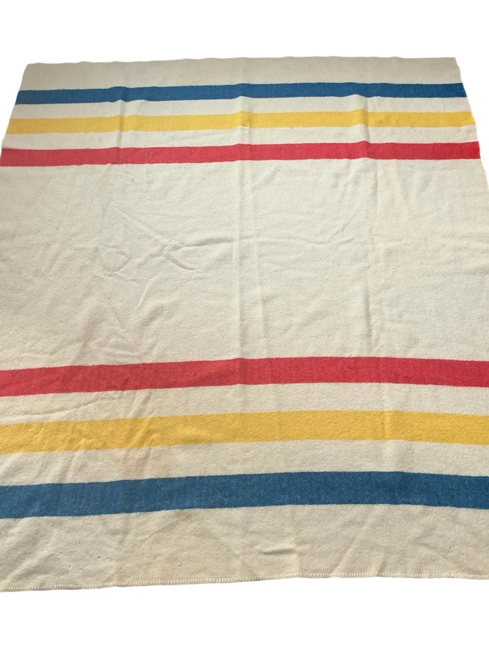 Vintage 1950s golden dawn striped wool reversible blanket 69 x 79 USA made
